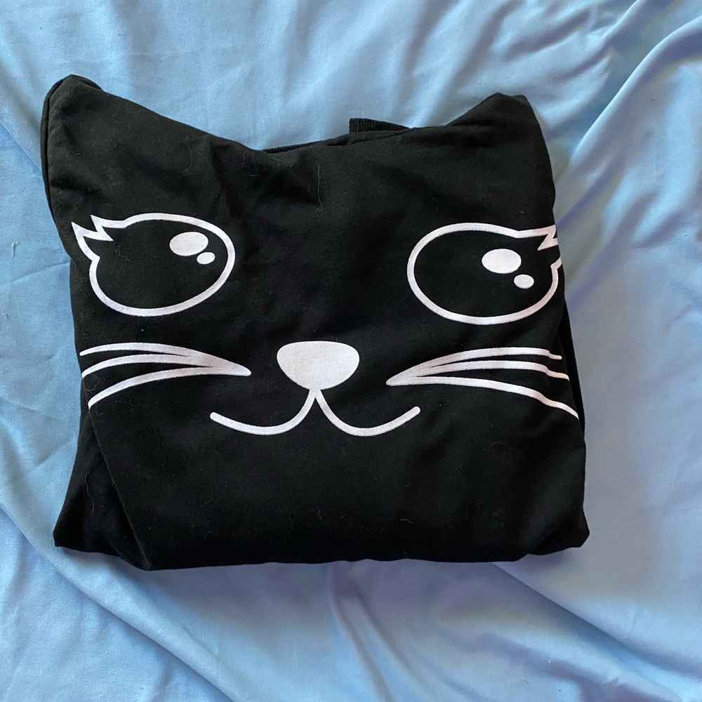 Black Pull over hoodie with cat face